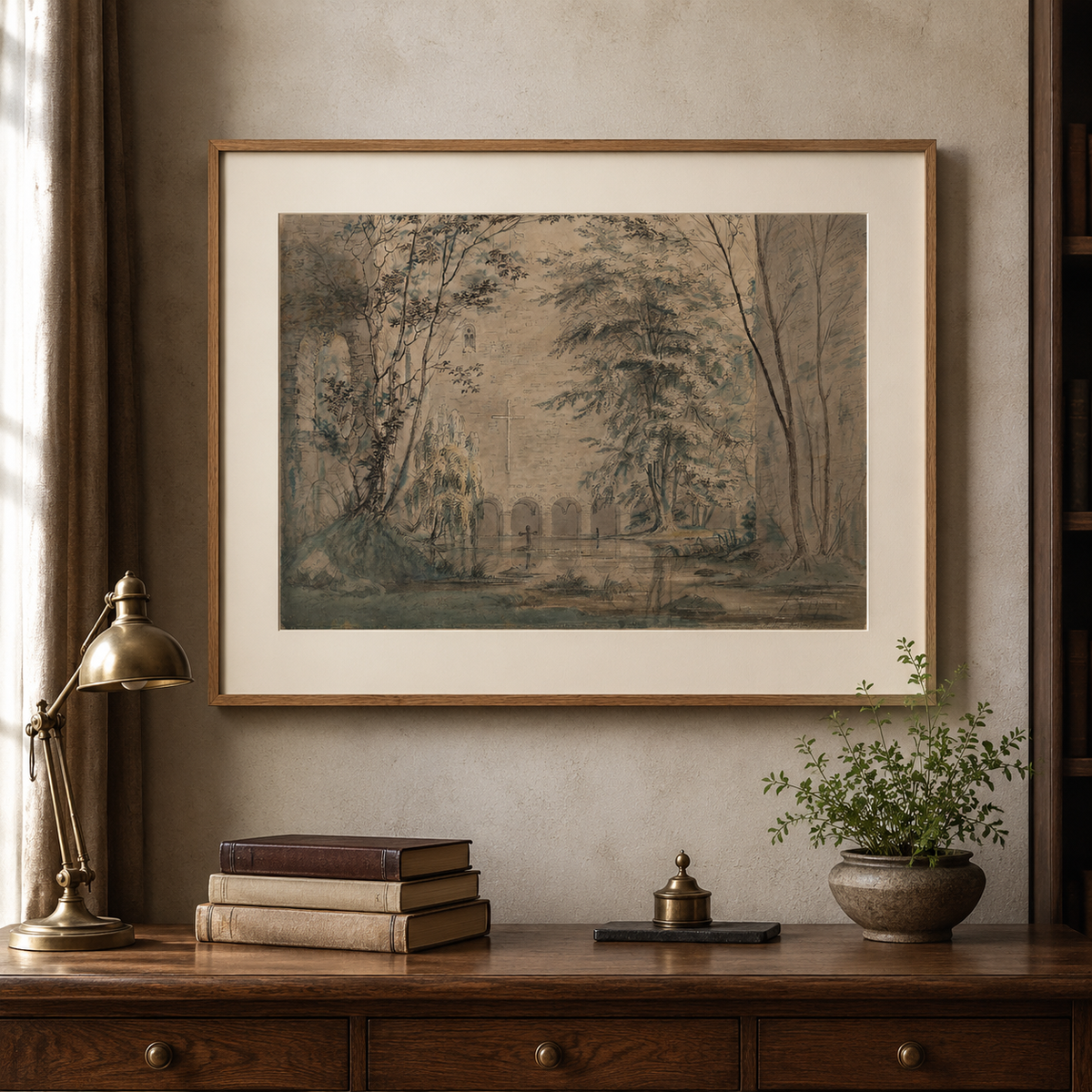 Inundated Ruins of a Monastery in a framed interior