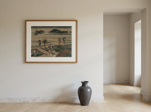 A View of Mount Fuji and Travellers by a Bridge — in a room
