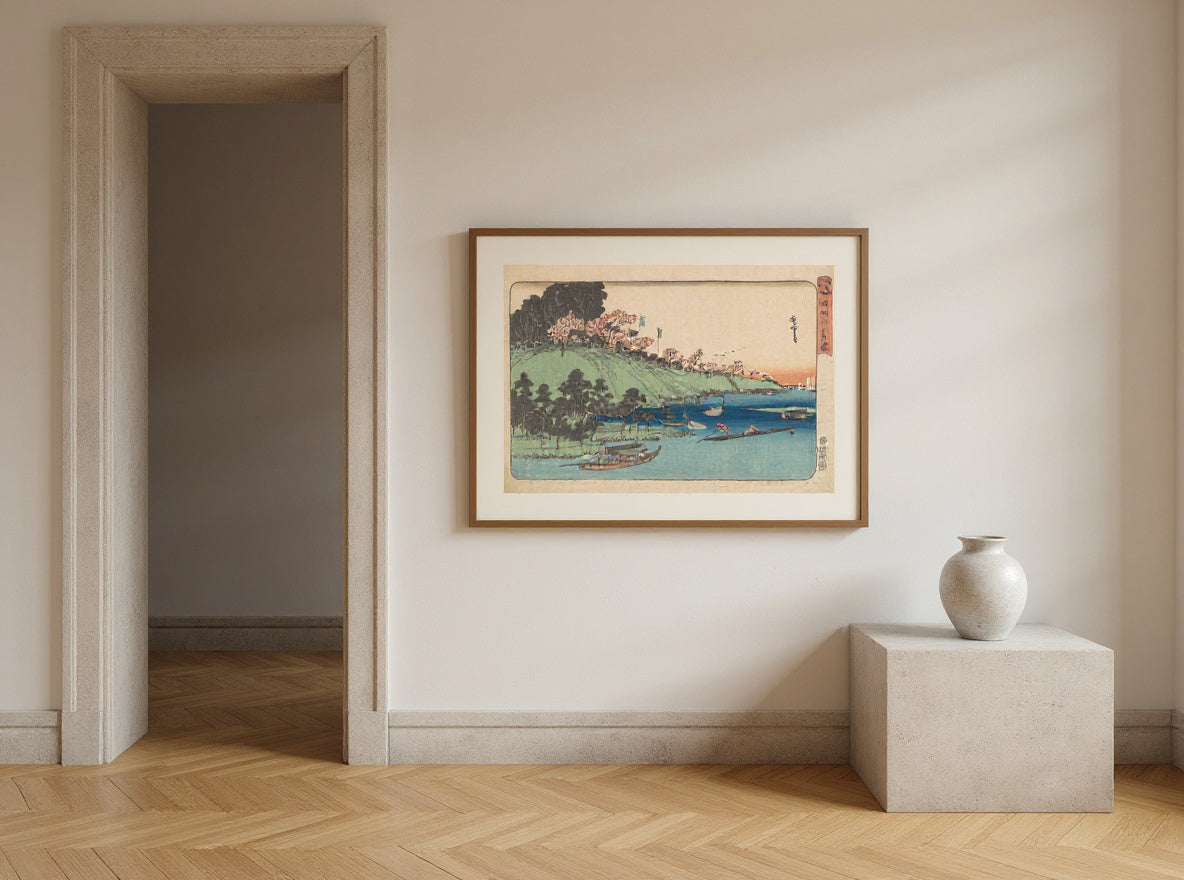 Cherry Blossoms in Full Bloom Along the Sumida River [Sumida-gawa hana-zakari] — in a room