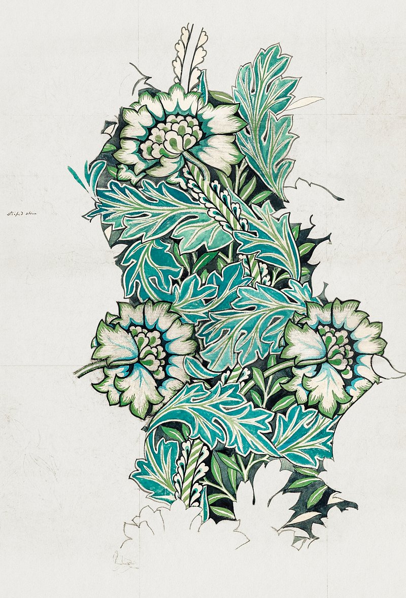 William Morris 's Watercolour, woven fabric design: Anemone (1876) famous artwork