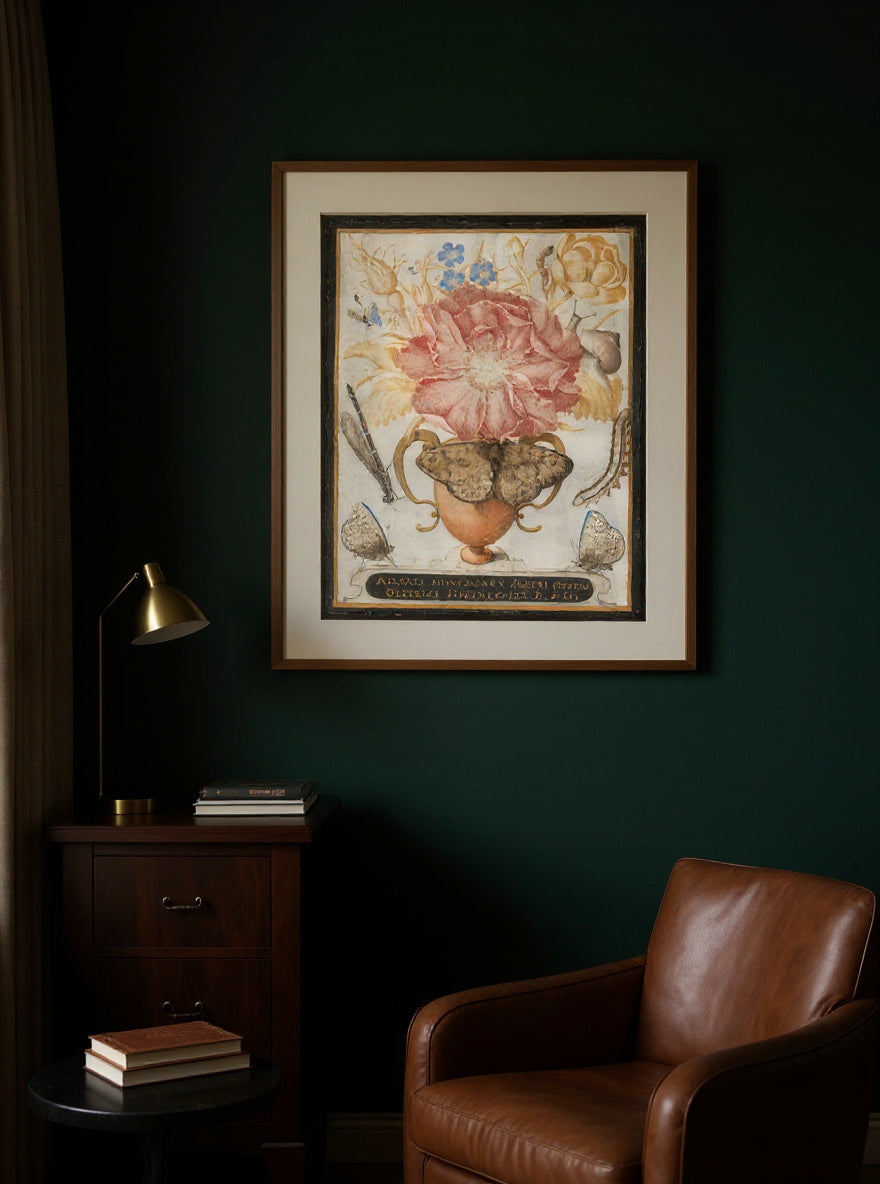 still-life-with-flowers-a-snail-and-insects in a quiet interior