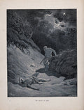Cain kills Abel under a stormy sky. Wood engraving by H. Pisan after G. Dore