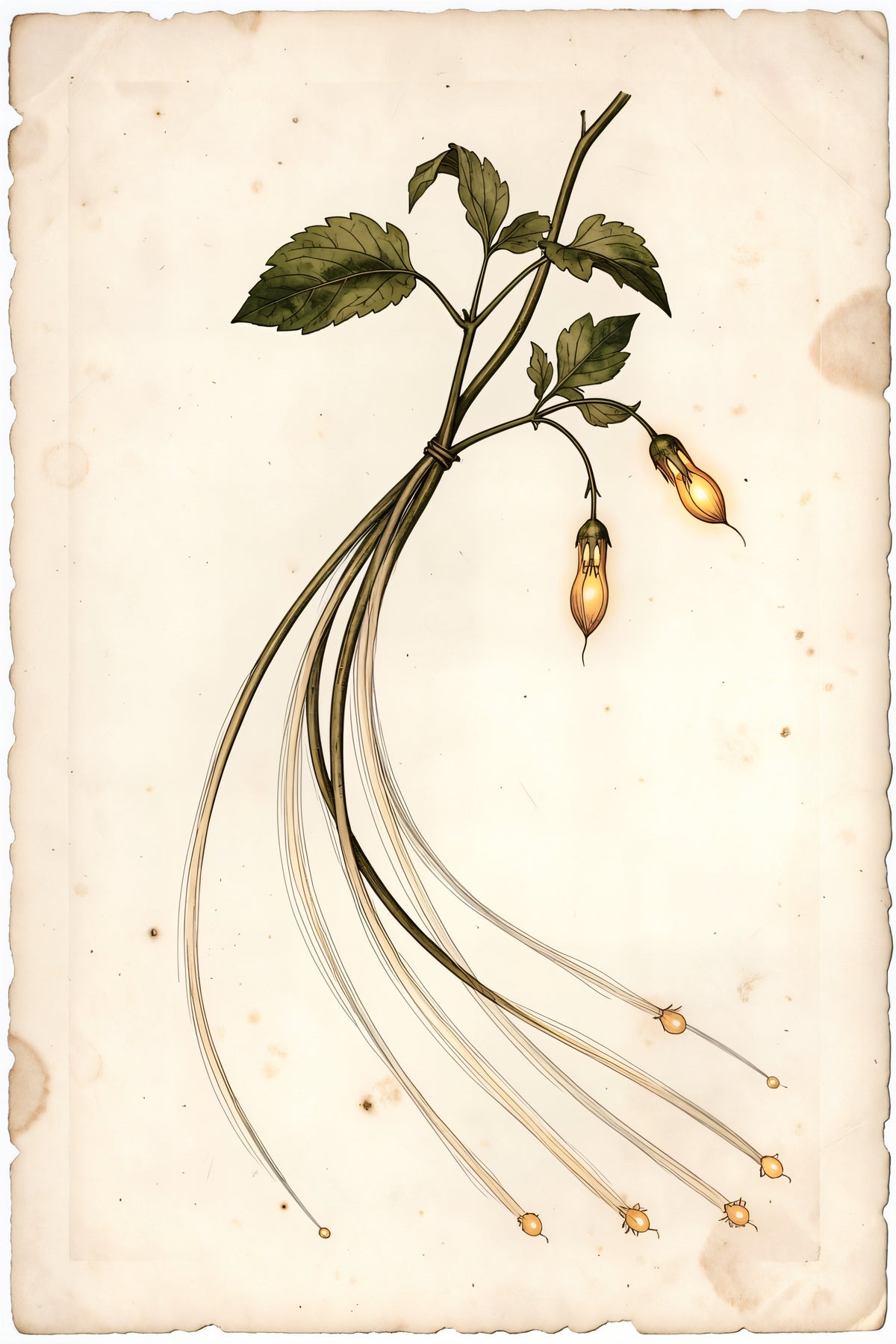 Illustrated botanical plate depicting the Comet Vine with trailing seed pods and silken filaments.