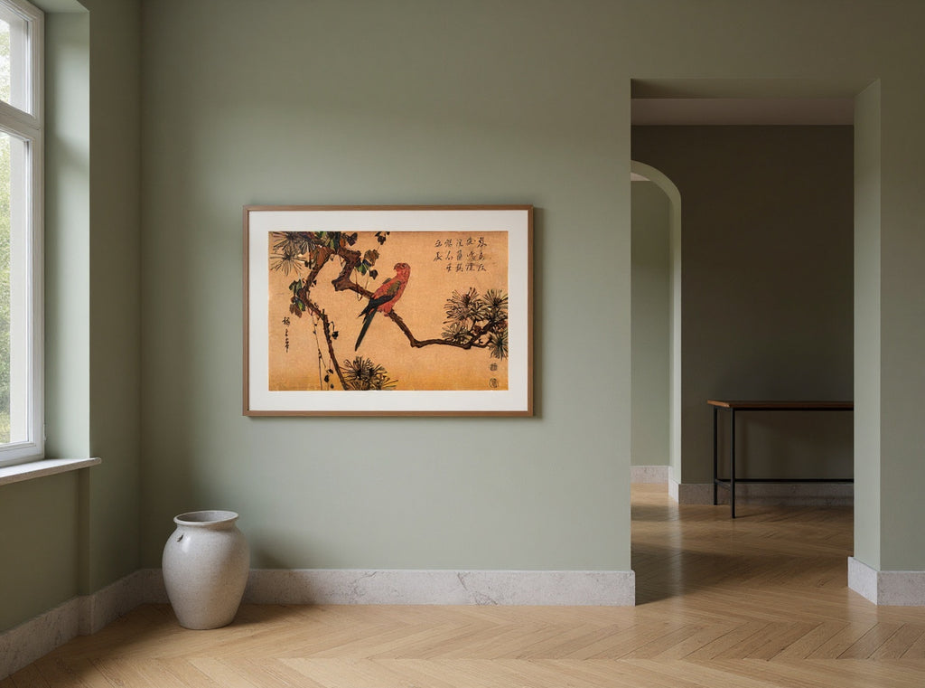 Macaw on a Pine Branch — in a room
