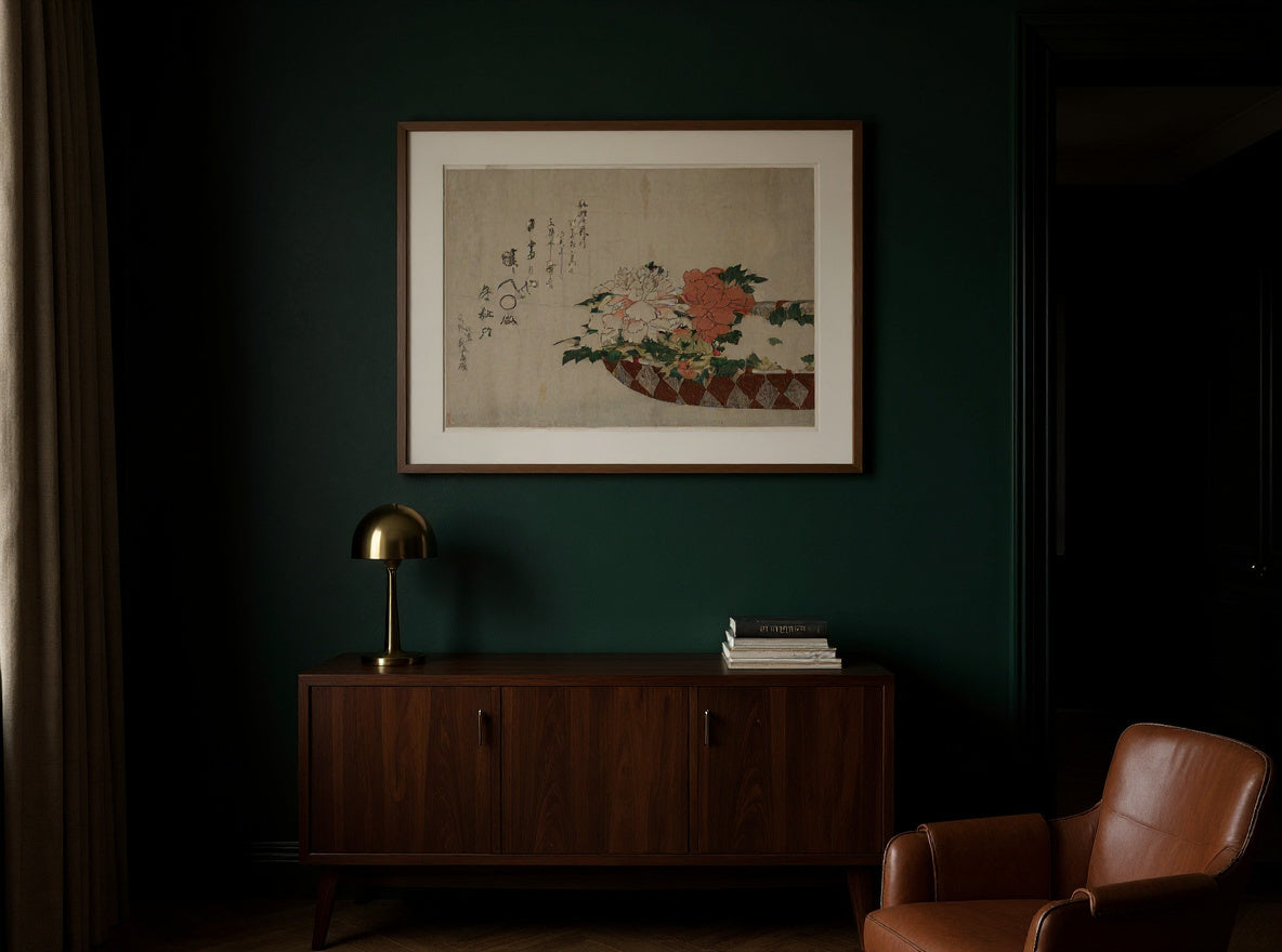 Basket of Peonies — in a room