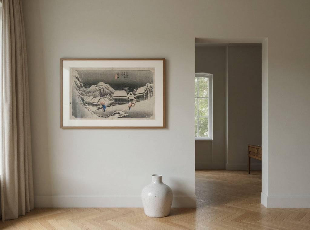 Evening Snow at Kambara (number sixteen of the series Fifty-three Stations of the Tokaido) — in a room