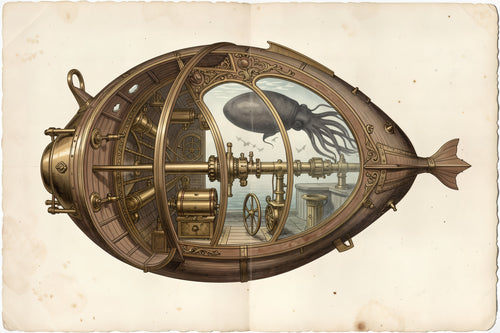 Cutaway of the Deep-Sea Vessel, a Victorian-style engineering cutaway plate