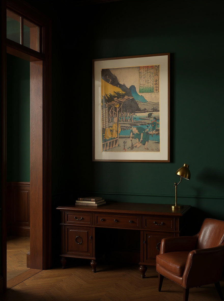 Japanese Woodblock Print by Utagawa Kuniyoshi — in a room