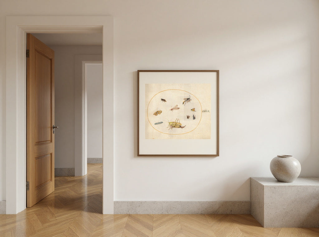 Plate 49: A Grasshopper, a Caterpillar, a Butterfly, a Moth, and Other Insects — in a room