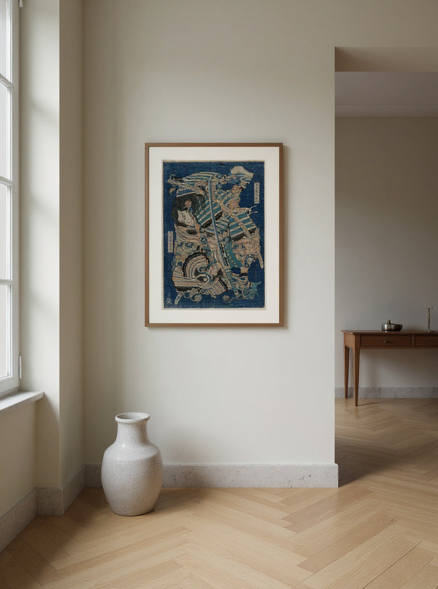Kamakura no Gengoro Seizing Torinoumi Tasaburo — in a room