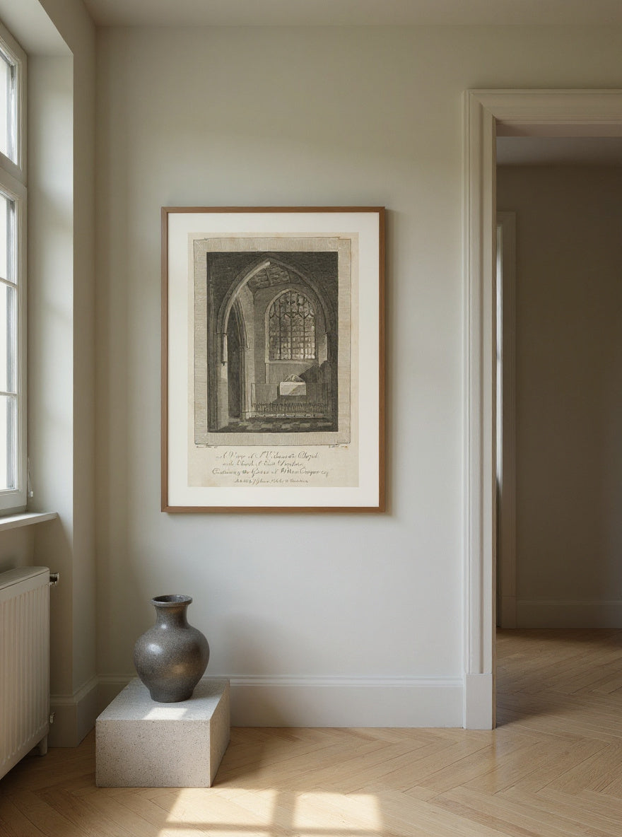 View of St. Edmund's Chapel in the Church of East Dereham, containing the Grave of William Cowper Esquire — in a room