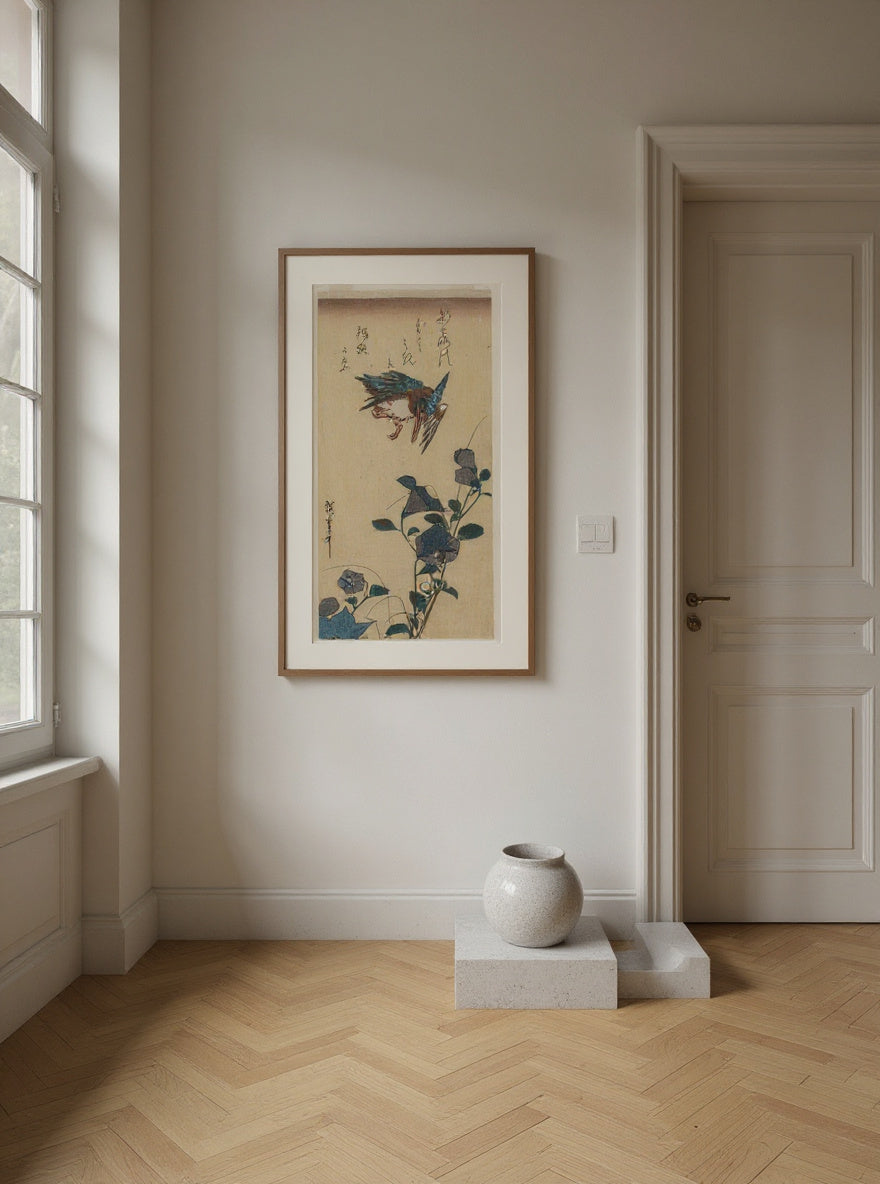Kingfisher and Chinese Bellflowers — in a room
