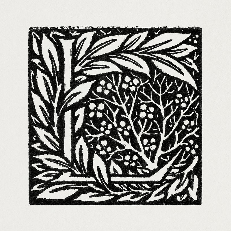 Love is Enough - Initial letter 'L' entwined with Laurel Leaves (1866–1867) by William Morris