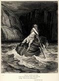 Gustave Doré's illustration to Dante's Inferno. Plate IX: Canto III: Arrival of Charon. "And lo! towards us coming in a boat