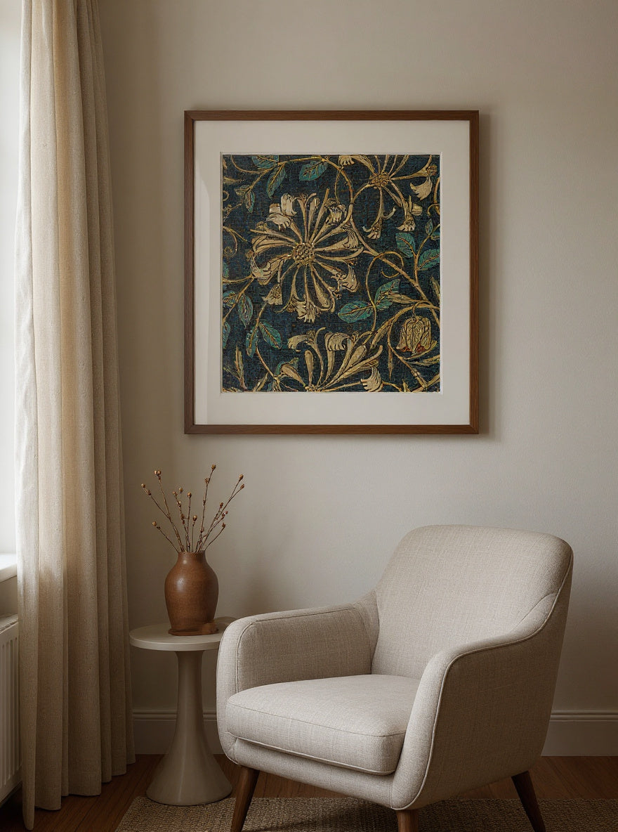 William Morris 's Honeysuckle (1876) famous pattern — in a room