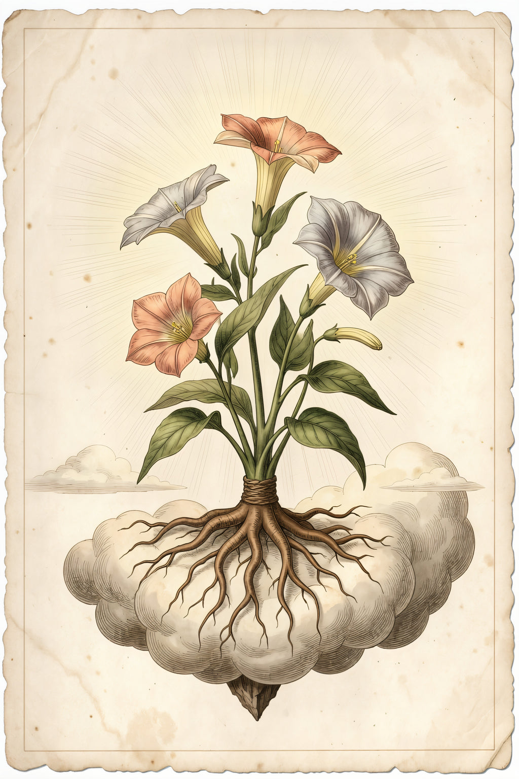 Botanical Study of the Moonflower, a Victorian-style botanical illustration plate