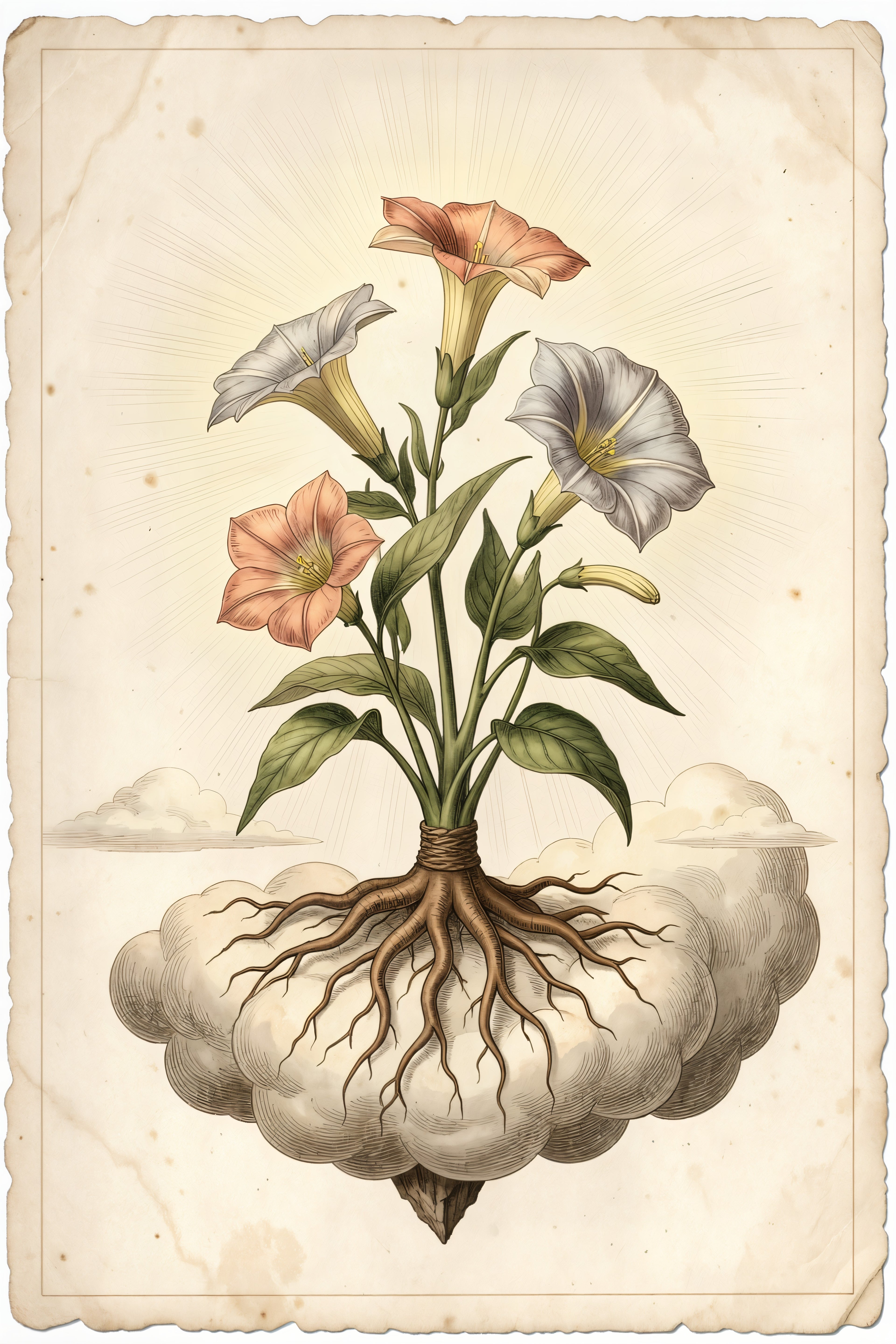 Botanical Study of the Moonflower, a Victorian-style botanical illustration plate