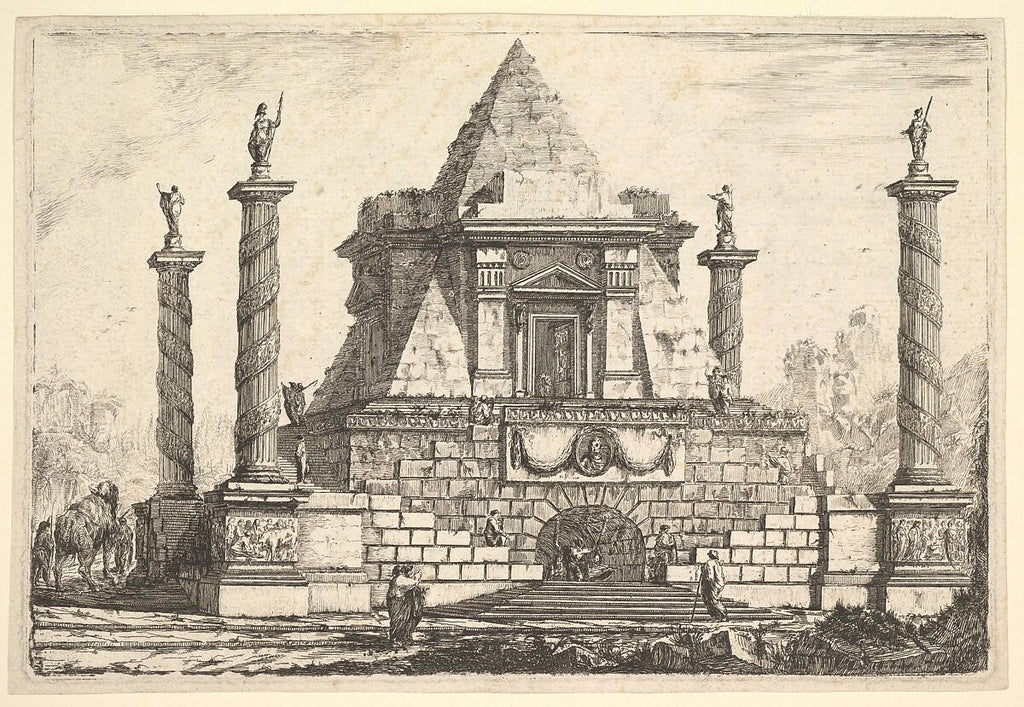Imaginary Architecture with Camel and Figures by Pierre Moreau, 18th century