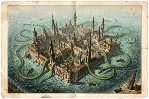 Bird's-Eye View of the Drowned City, a Victorian-style fantasy art print