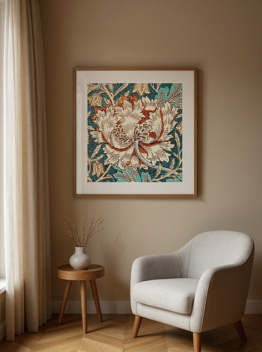 William Morris 's Honeysuckle (1876) famous pattern — in a room