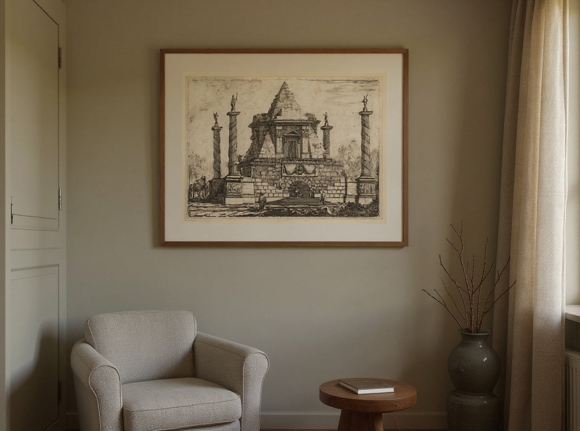 imaginary-architecture-with-camel-and-figures in a quiet interior