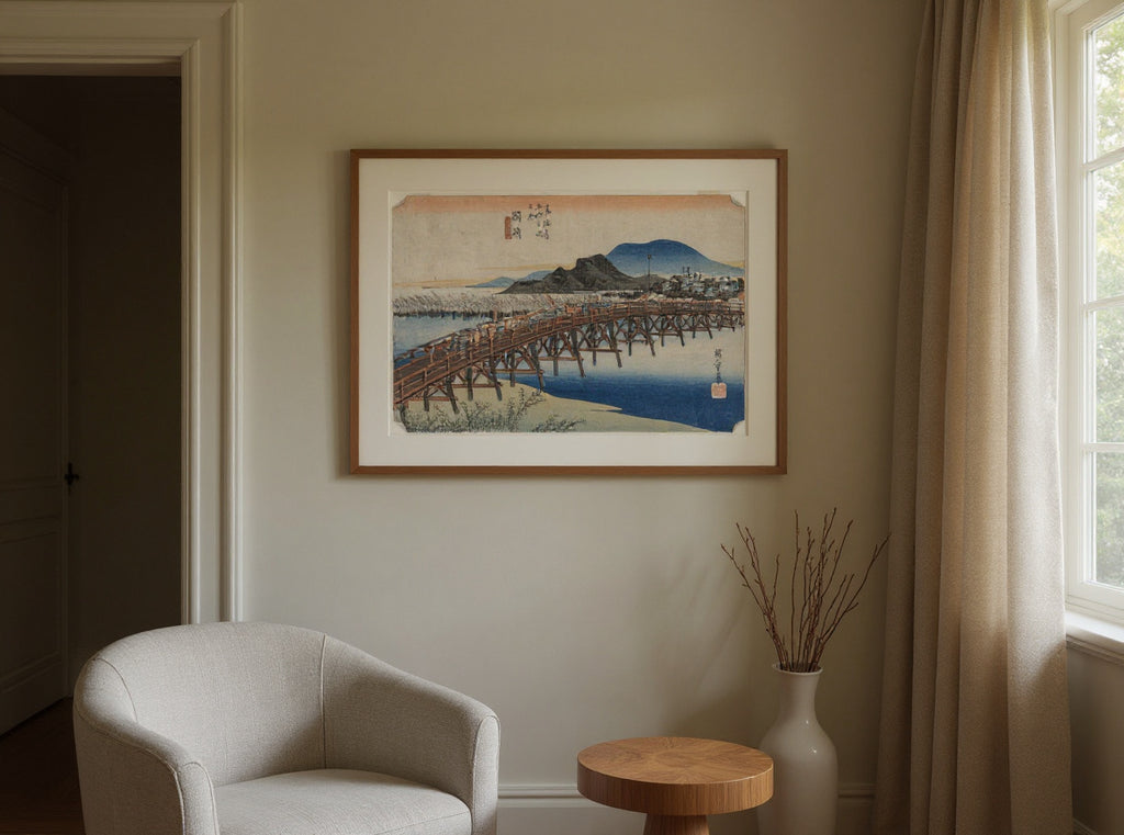 Yahagi Bridge at Okazaki (Station 39),  From the series Fifty-Three Stations of the Tokaido — in a room