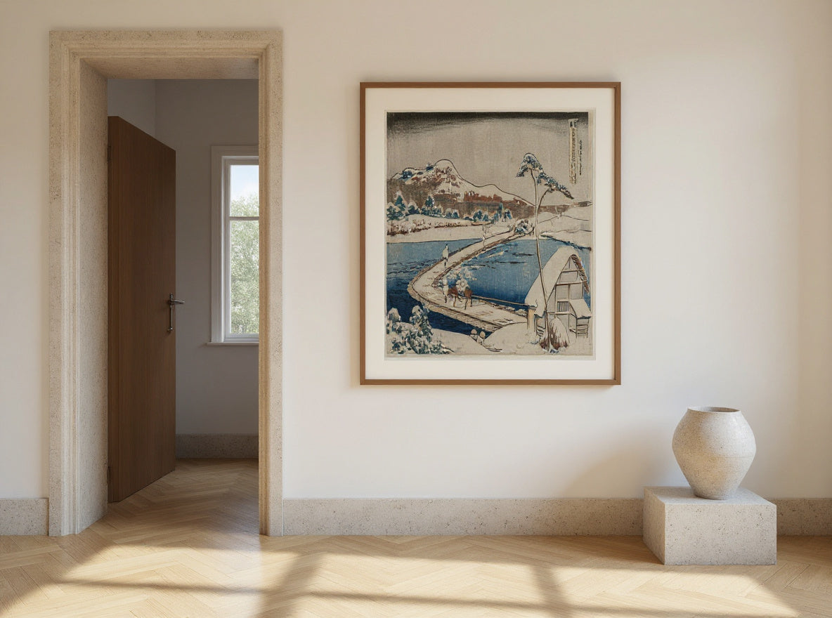 An Ancient Picture of the Boat Bridge at Sano in Kozuke Province from the series Curious Views of Famous Bridges in the Provinces — in a room