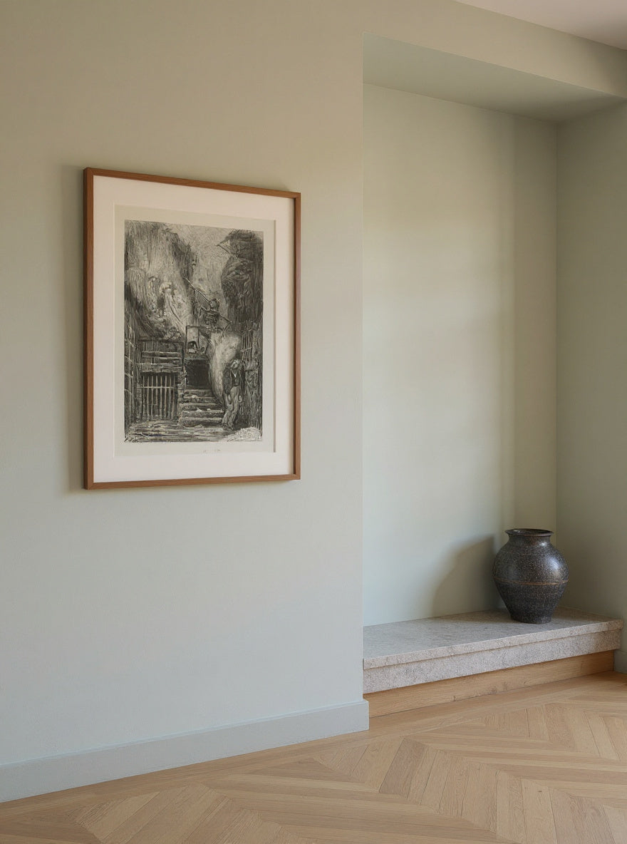 La Rue de la Vieille Lanterne: The Suicide of Gérard de Nerval by Gustave Doré — in a room