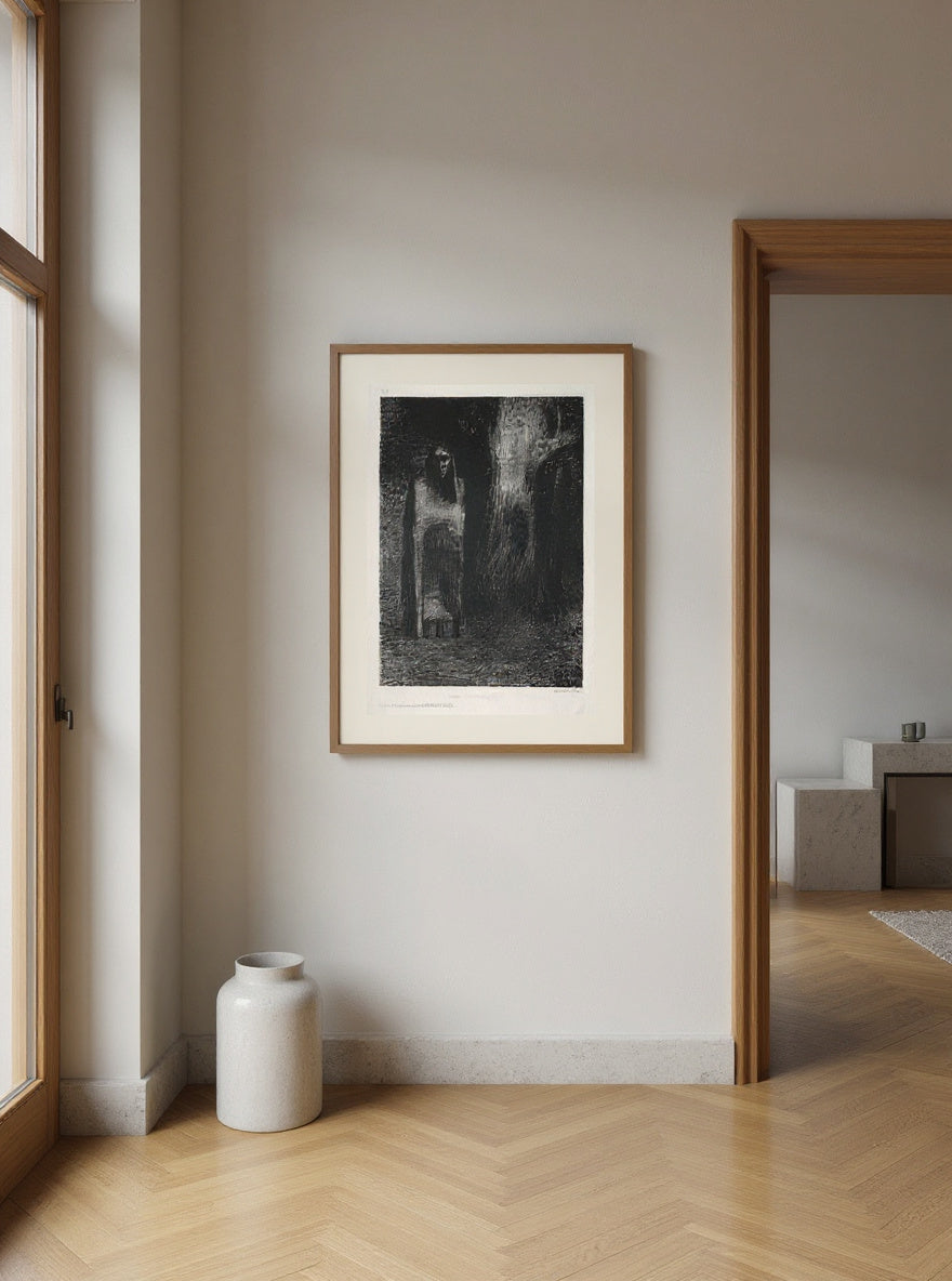 The Man Was Alone in a Night Landscape by Lemercier and Cie and Odilon Redon — in a room