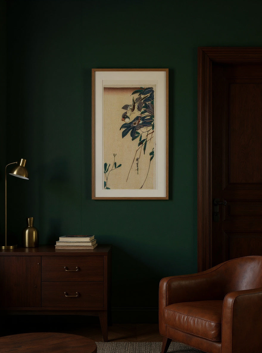 Grosbeak and Clematis — in a room