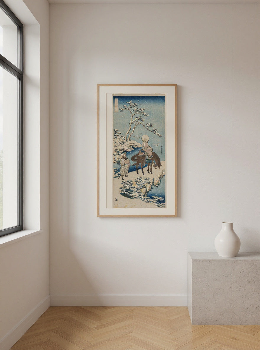 Chinese Official Pausing on a Bridge to View the Snow (from the series A True Mirror of Chinese and Japanese Verse) — in a room